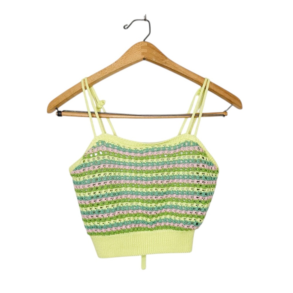 Stitch & Pine Colorful Retro Crochet Knit Crop Top Small S